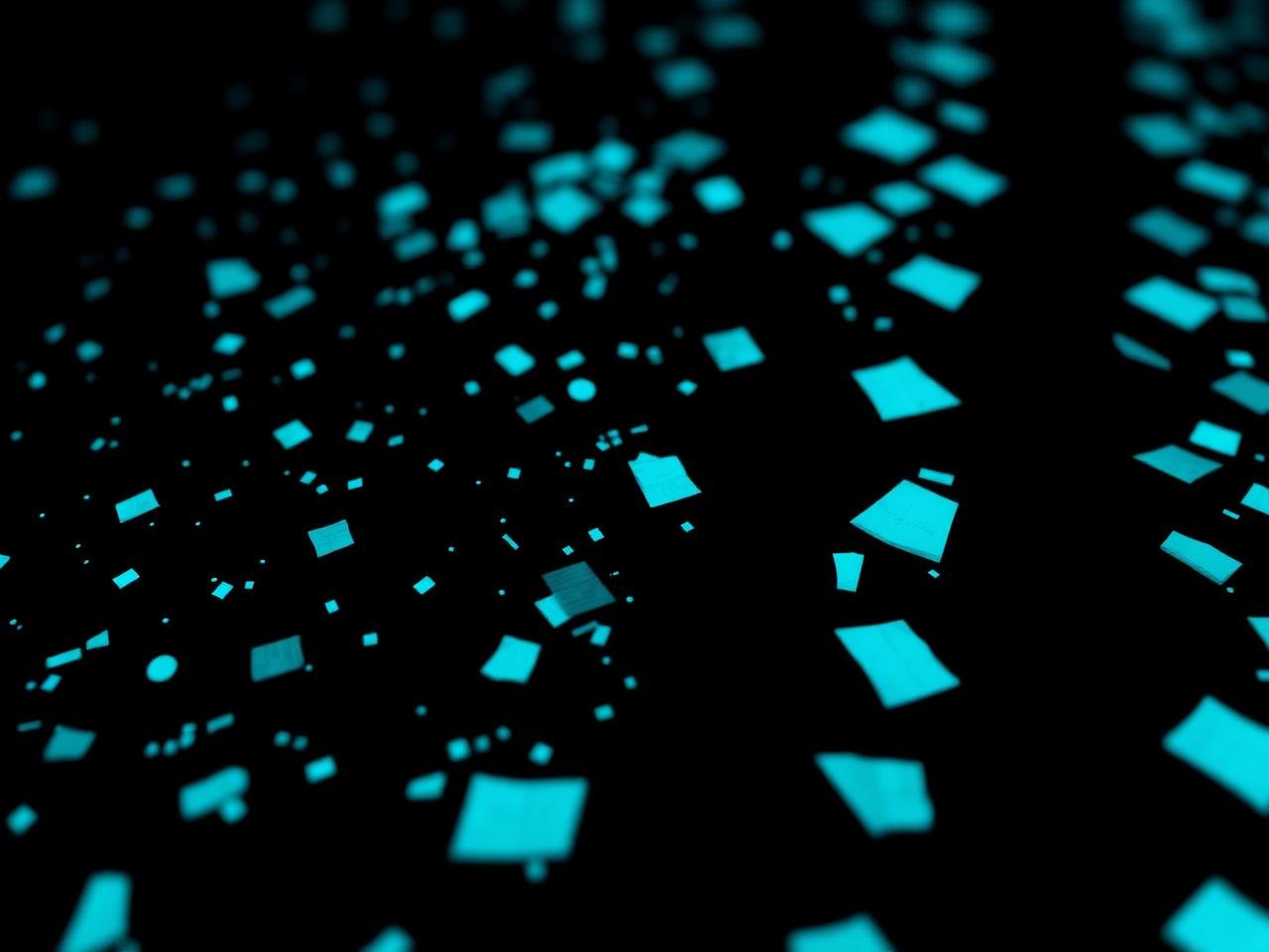 Scattered data fragments being gathered into ordered rows